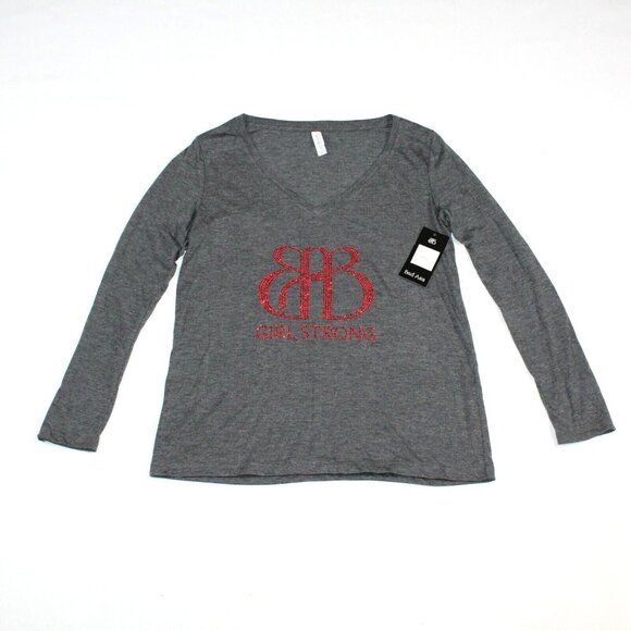 Bella Canvas Tops - Bella Canvas Medium Girl Strong Red Rhinestone Graphic Gray Embellished Shirt